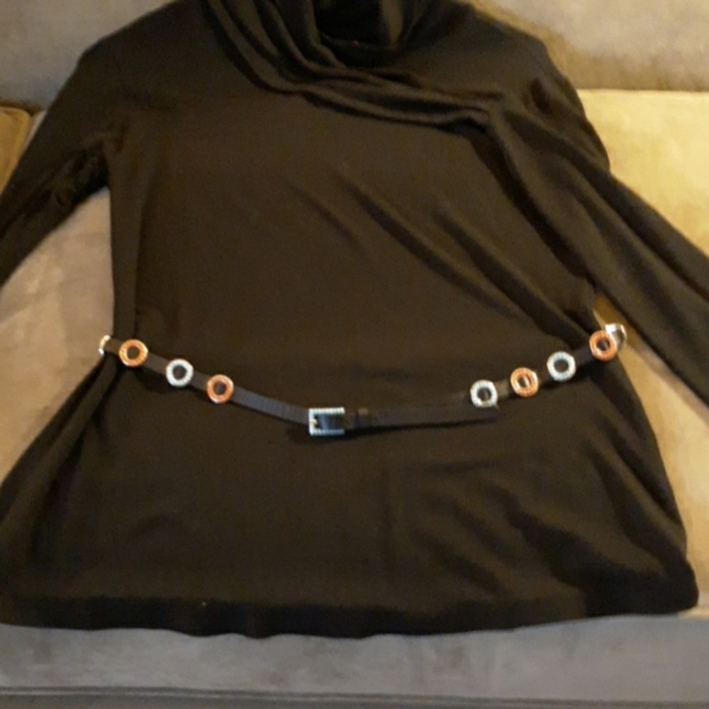 Italian Leather Belt with Metallic Circle Accents